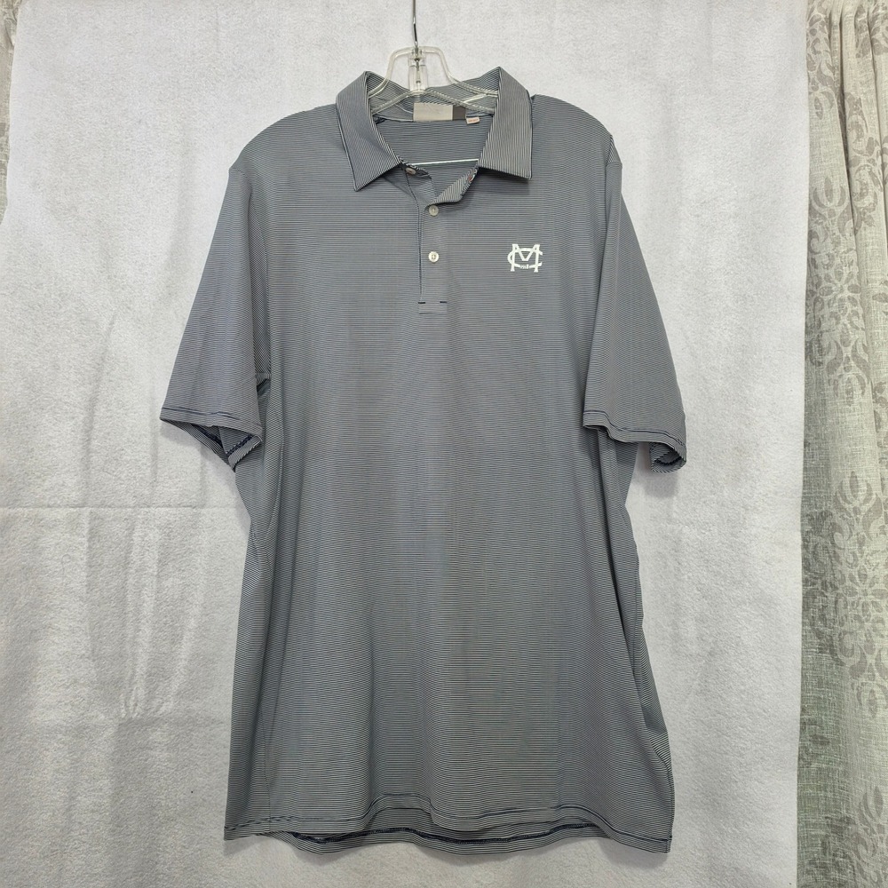 KJUS Golf Polo Shirt Men's Medium Blue White Micro Stripe Montecito Club 1918 - Picture 3 of 7